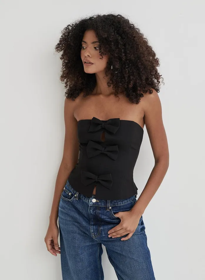 Women Black Tailored Bow Detail Corset Luisa 4th and Reckless Tops
