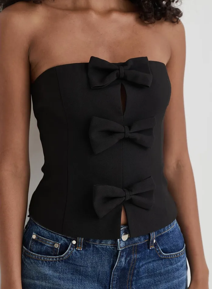 Women Black Tailored Bow Detail Corset Luisa 4th and Reckless Tops