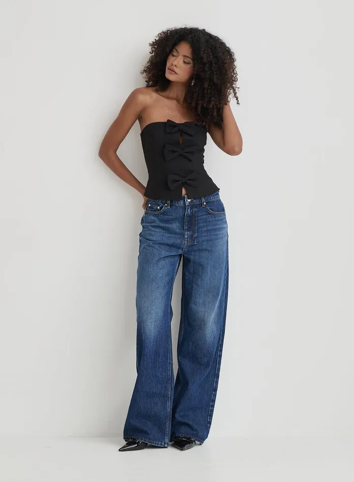 Women Black Tailored Bow Detail Corset Luisa 4th and Reckless Tops