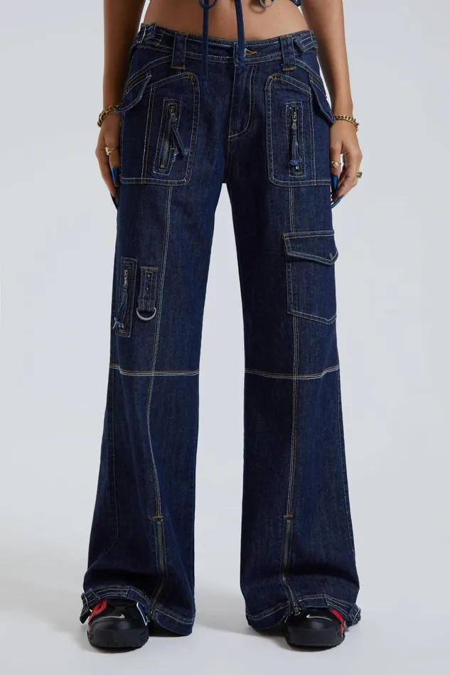 Women Blue Denim Cargo Trousers Jaded London Jeans