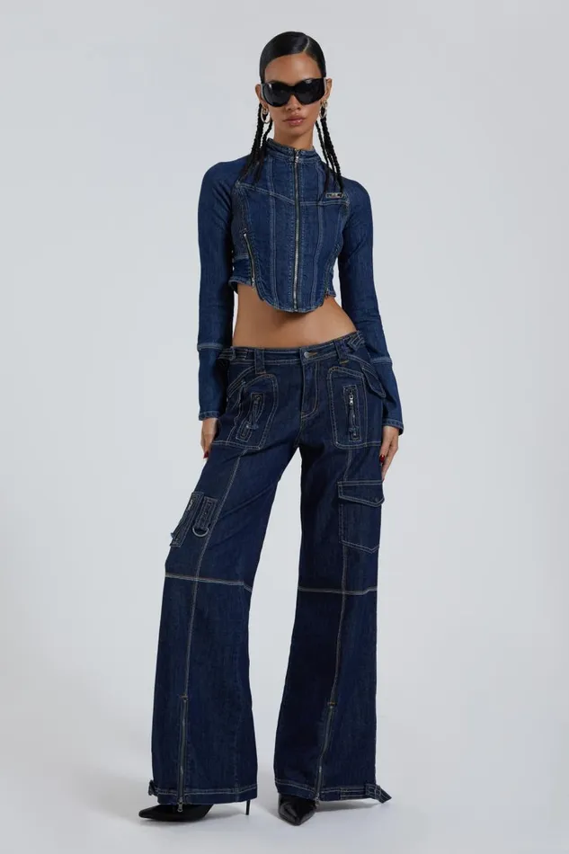 Women Blue Denim Cargo Trousers Jaded London Jeans