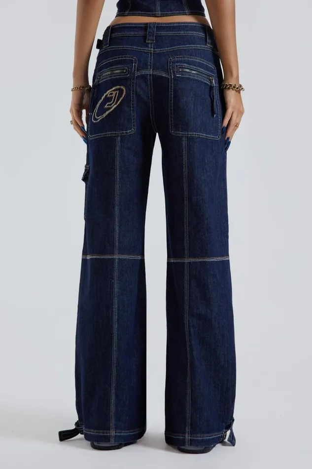 Women Blue Denim Cargo Trousers Jaded London Jeans