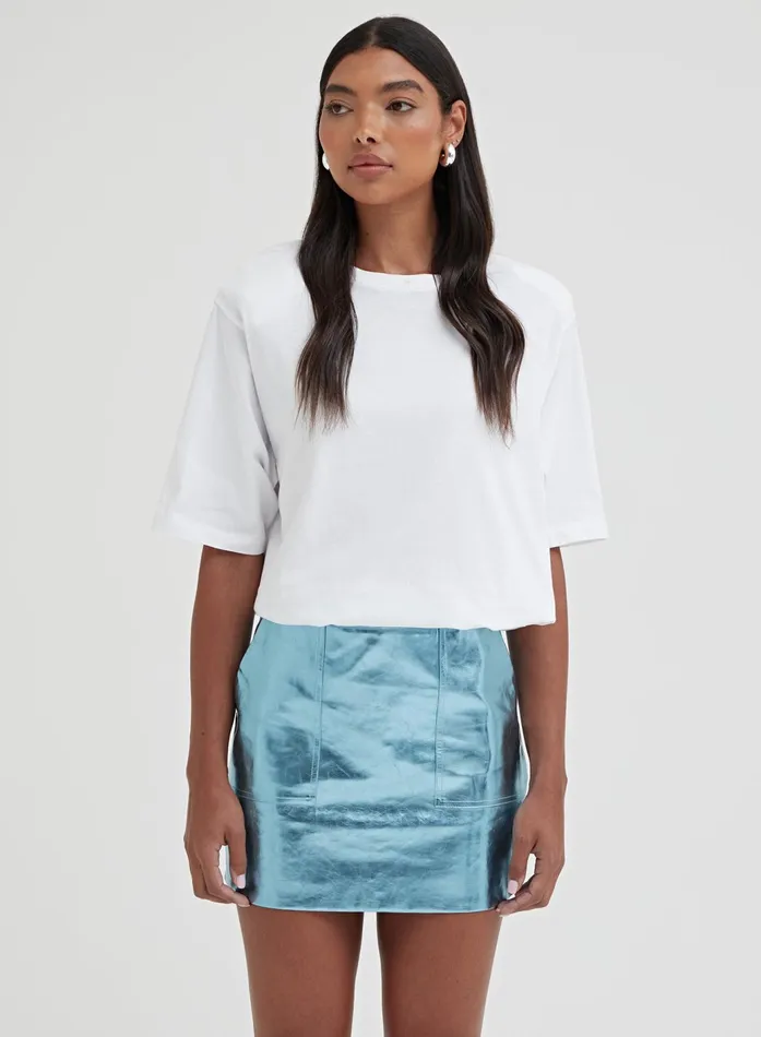 Women Blue Metallic Faux Leather Mini Skirt 8211 Kiki 4th and Reckless Skirts Women Blue Metallic Faux Leather Mini Skirt 8211 Kiki 4th and Reckless Skirts