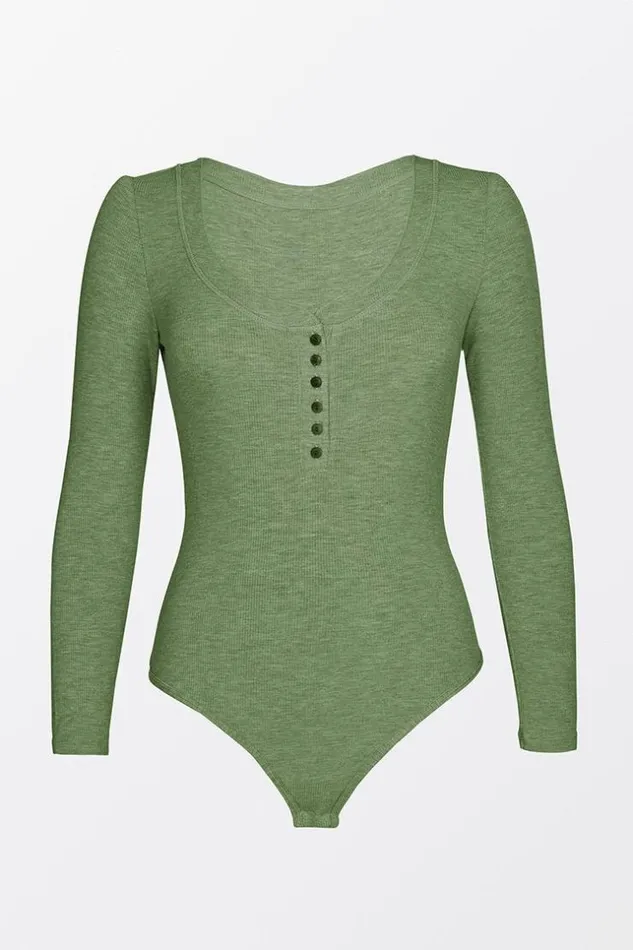 Women Bodysuits Cupshe Tenley Green Button Front Scoop Neck Bodysuit Green