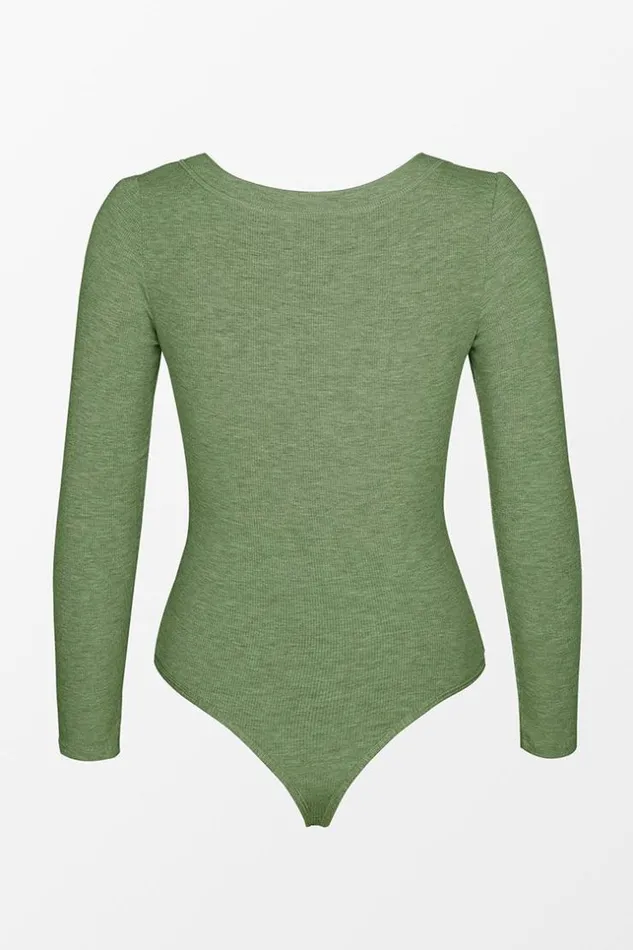 Women Bodysuits Cupshe Tenley Green Button Front Scoop Neck Bodysuit Green