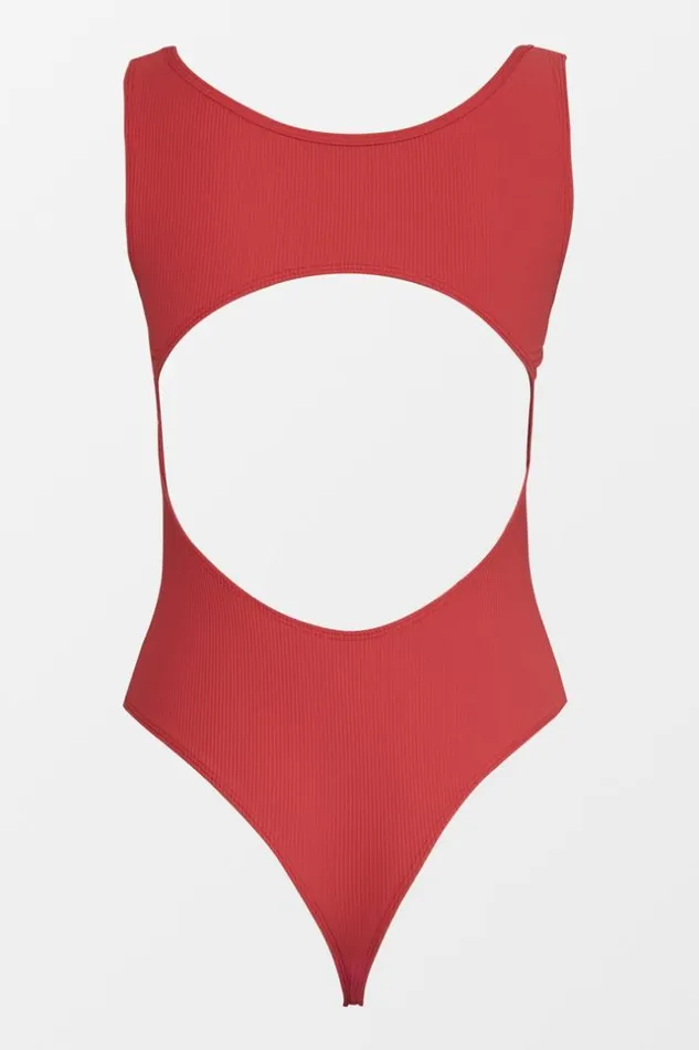 Women Bodysuits Cupshe Viviana Rib Cutout Bodysuit Aurora Red