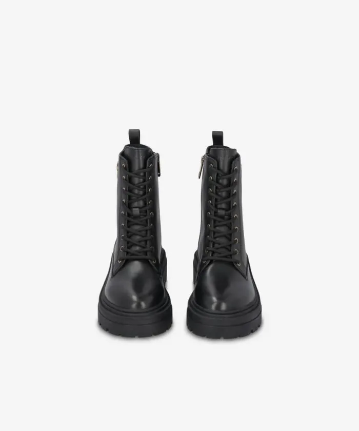 Women Boots Pinko Leather Combat Boots With Metal Logo Limo Black Women Boots Pinko Leather Combat Boots With Metal Logo Limo Black