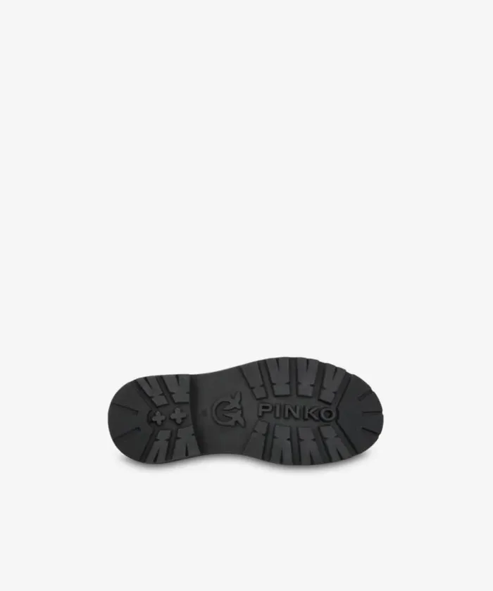 Women Boots Pinko Leather Combat Boots With Metal Logo Limo Black Women Boots Pinko Leather Combat Boots With Metal Logo Limo Black