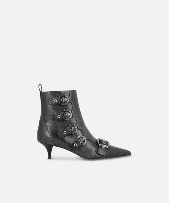 Women Boots Pinko Pointedtoe Leather Ankle Boots With Heel And Buckles Limo Black Women Boots Pinko Pointedtoe Leather Ankle Boots With Heel And Buckles Limo Black