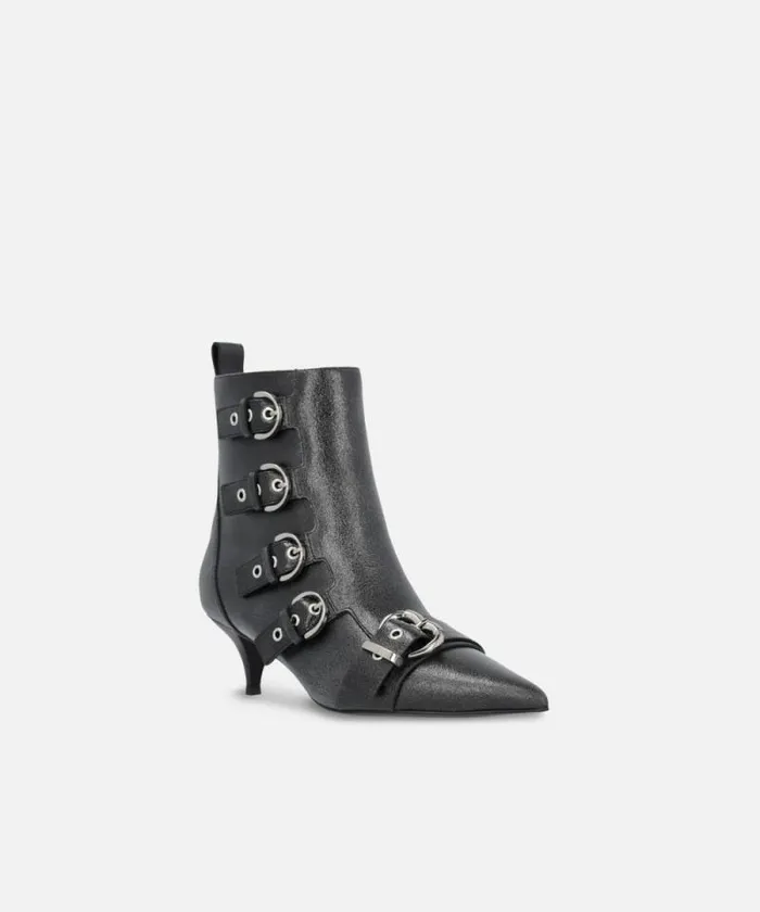 Women Boots Pinko Pointedtoe Leather Ankle Boots With Heel And Buckles Limo Black Women Boots Pinko Pointedtoe Leather Ankle Boots With Heel And Buckles Limo Black
