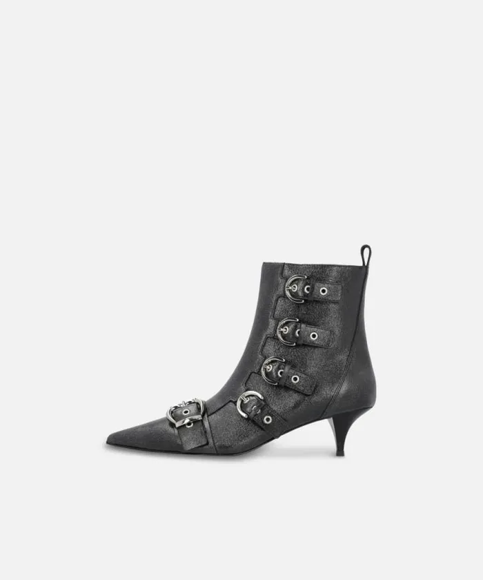 Women Boots Pinko Pointedtoe Leather Ankle Boots With Heel And Buckles Limo Black Women Boots Pinko Pointedtoe Leather Ankle Boots With Heel And Buckles Limo Black