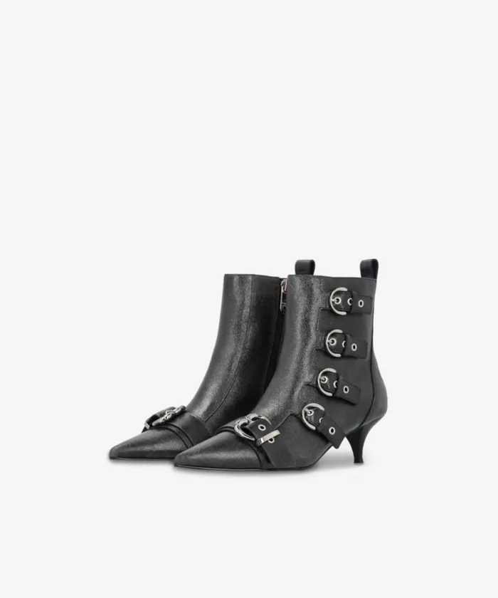 Women Boots Pinko Pointedtoe Leather Ankle Boots With Heel And Buckles Limo Black Women Boots Pinko Pointedtoe Leather Ankle Boots With Heel And Buckles Limo Black