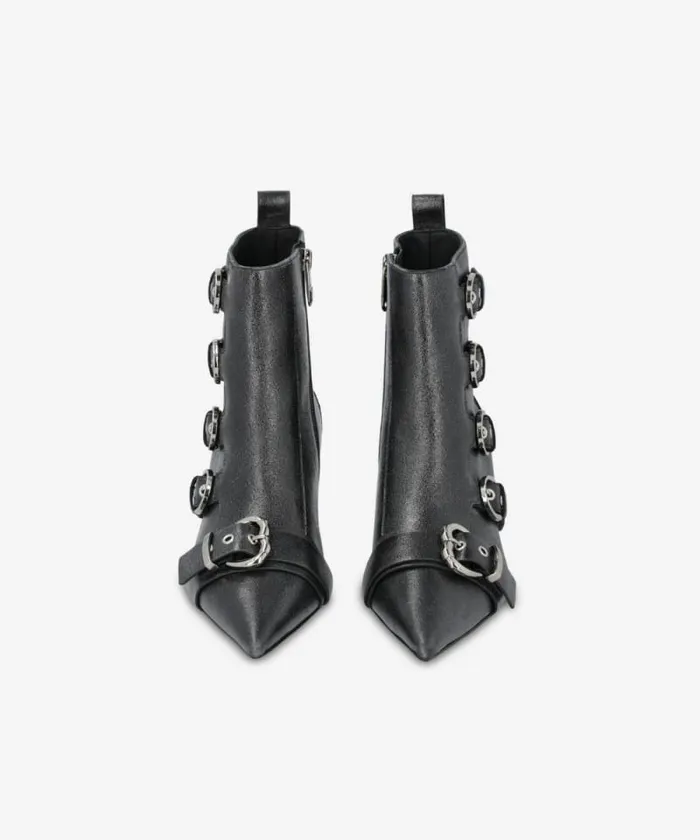 Women Boots Pinko Pointedtoe Leather Ankle Boots With Heel And Buckles Limo Black Women Boots Pinko Pointedtoe Leather Ankle Boots With Heel And Buckles Limo Black