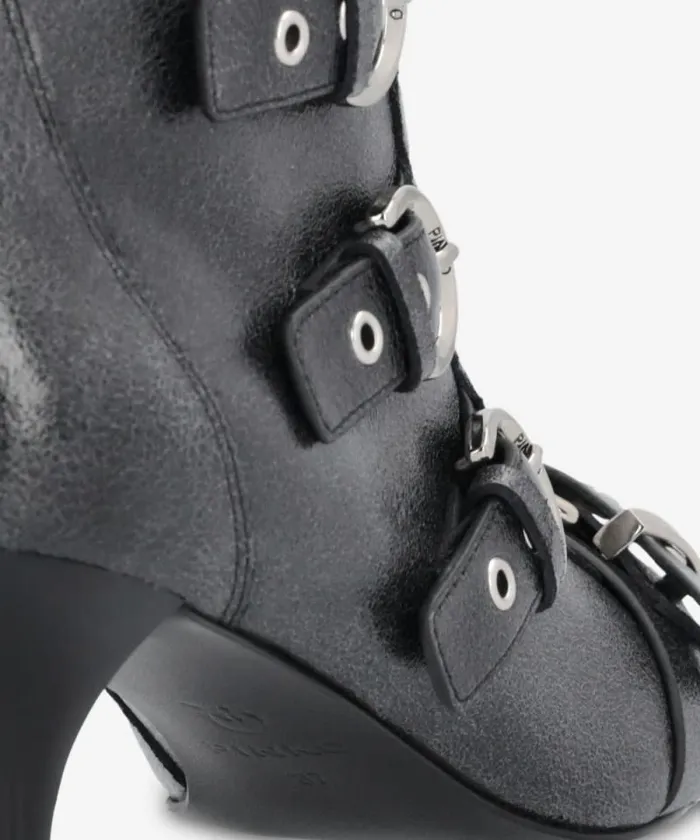 Women Boots Pinko Pointedtoe Leather Ankle Boots With Heel And Buckles Limo Black Women Boots Pinko Pointedtoe Leather Ankle Boots With Heel And Buckles Limo Black
