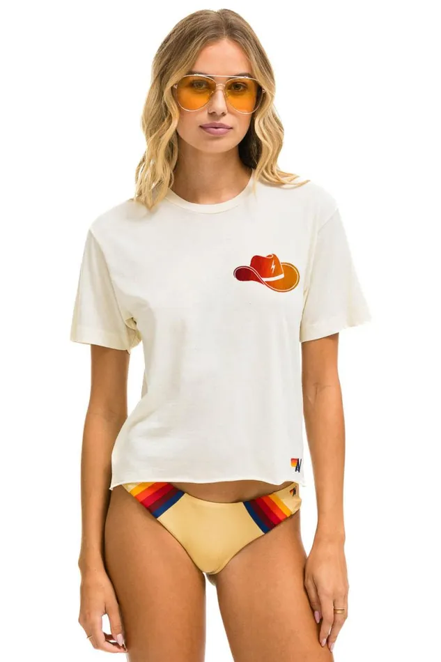 Women Boyfriend Tees Aviator Nation Golden Sky Festival 2024 Boyfriend Tee 8211 Vintage White