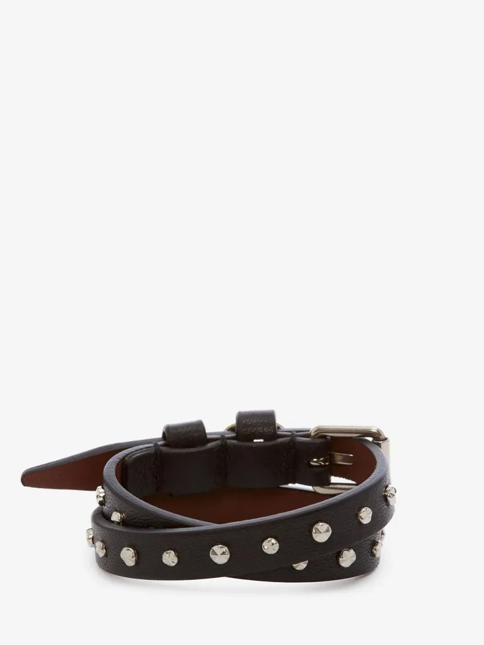 Women Bracelets Alexander McQueen Hammered Studs DoubleWrap Bracelet Black
