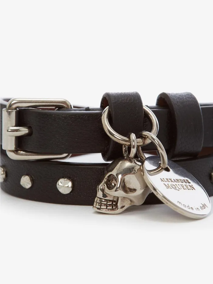 Women Bracelets Alexander McQueen Hammered Studs DoubleWrap Bracelet Black