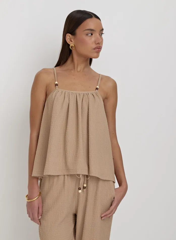 Women Camel Textured Beaded Cami Top Gia 4th and Reckless Tops