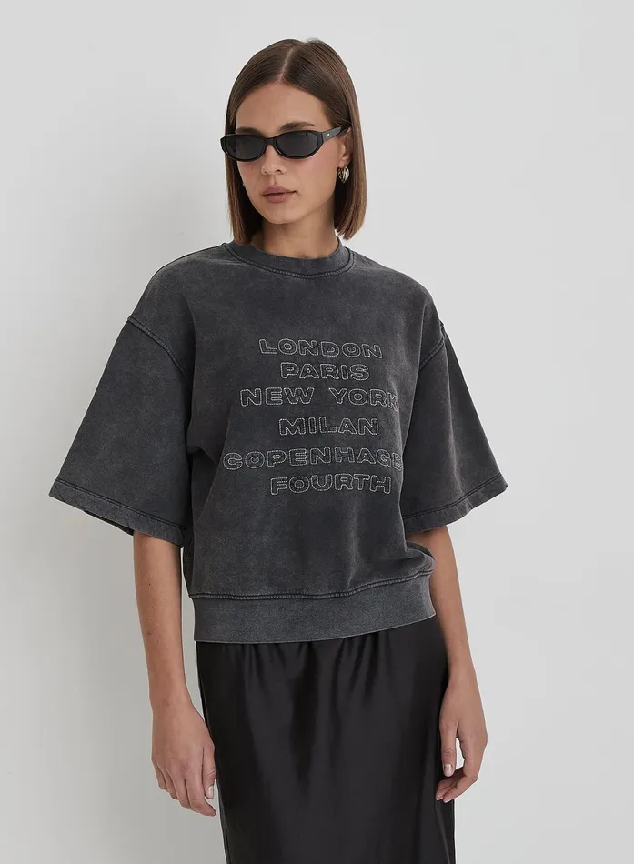 Women Charcoal Cropped Graphic Sweat Top 8211 Christy 4th and Reckless Athleisure Women Charcoal Cropped Graphic Sweat Top 8211 Christy 4th and Reckless Athleisure