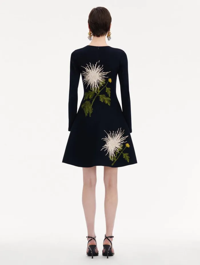 Women Chrysanthemum Jacquard Long Sleeve Dress White Navy Oscar De La Renta Dresses Women Chrysanthemum Jacquard Long Sleeve Dress White Navy Oscar De La Renta Dresses