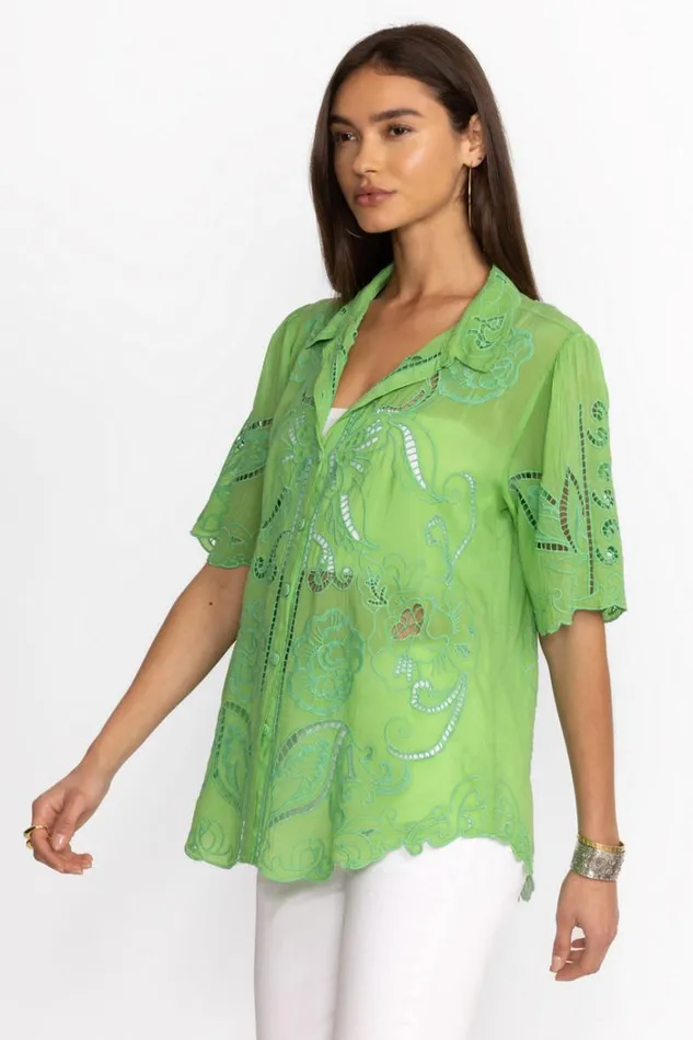 Women CHRYSSIE BUTTON UP BLOUSE Kelly Green Johnny Was Tops Women CHRYSSIE BUTTON UP BLOUSE Kelly Green Johnny Was Tops