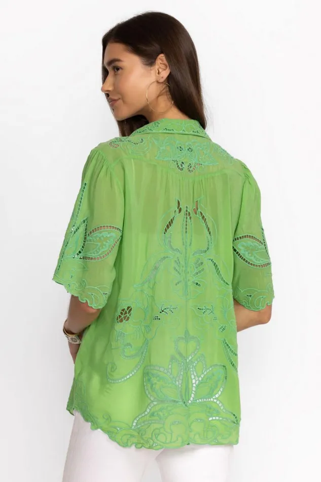 Women CHRYSSIE BUTTON UP BLOUSE Kelly Green Johnny Was Tops Women CHRYSSIE BUTTON UP BLOUSE Kelly Green Johnny Was Tops