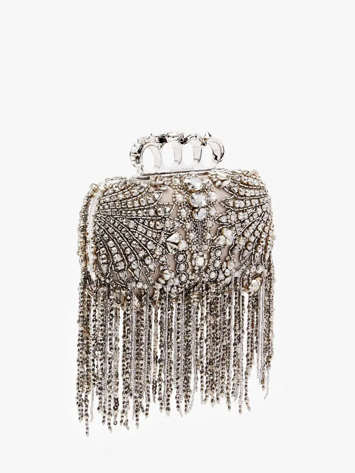 Women Clutches Alexander McQueen Exploded Victorian Jewel Knuckle Clutch Silver