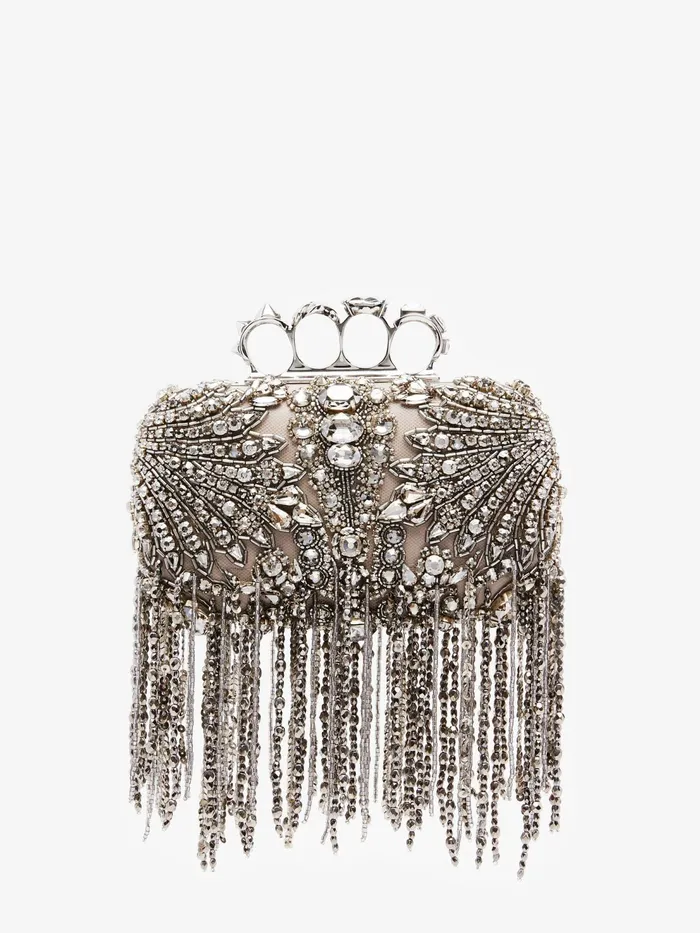 Women Clutches Alexander McQueen Exploded Victorian Jewel Knuckle Clutch Silver