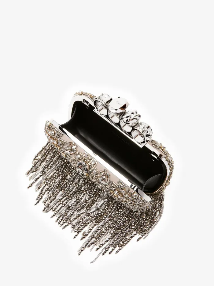 Women Clutches Alexander McQueen Exploded Victorian Jewel Knuckle Clutch Silver