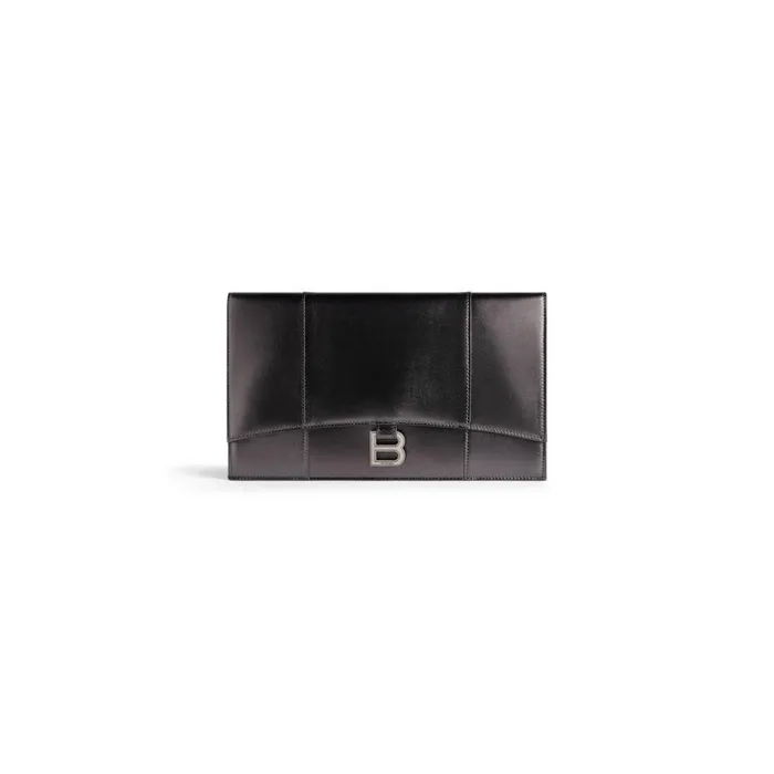 Women Clutches and Pouches Balenciaga Hourglass Flat Pouch With Flap Metallized In Grey Women Clutches and Pouches Balenciaga Hourglass Flat Pouch With Flap Metallized In Grey