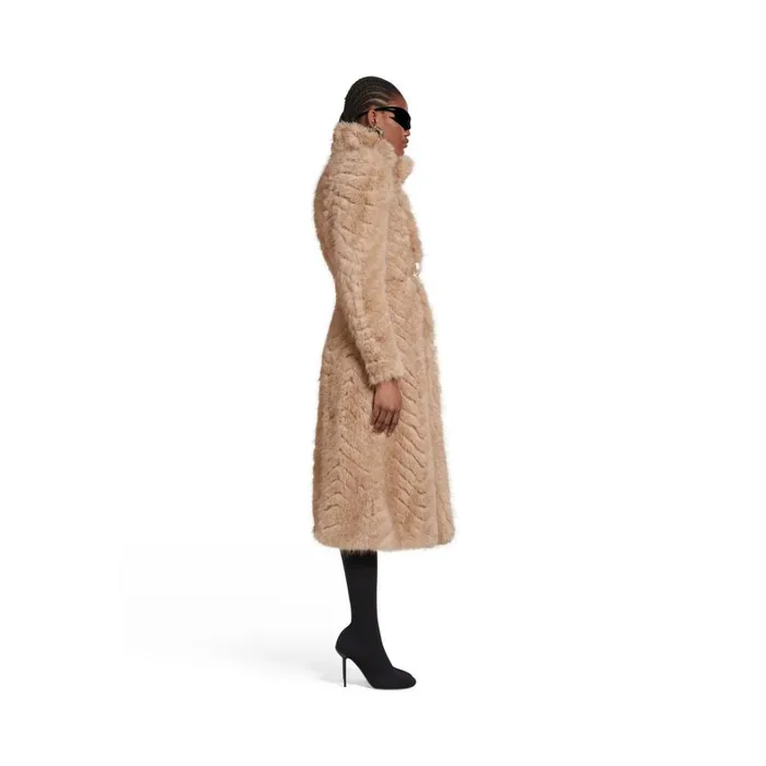 Women Coats and Jackets Balenciaga Round Shoulder Fitted Coat In Beige