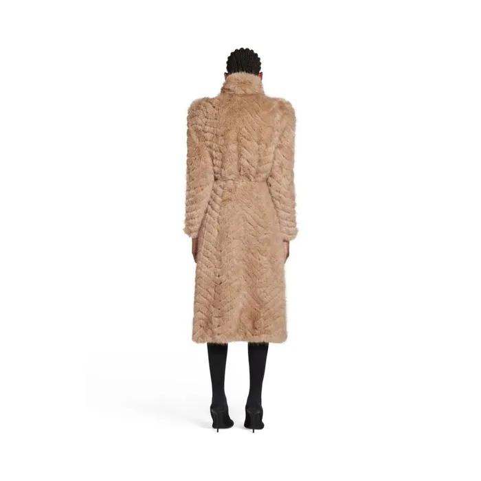 Women Coats and Jackets Balenciaga Round Shoulder Fitted Coat In Beige