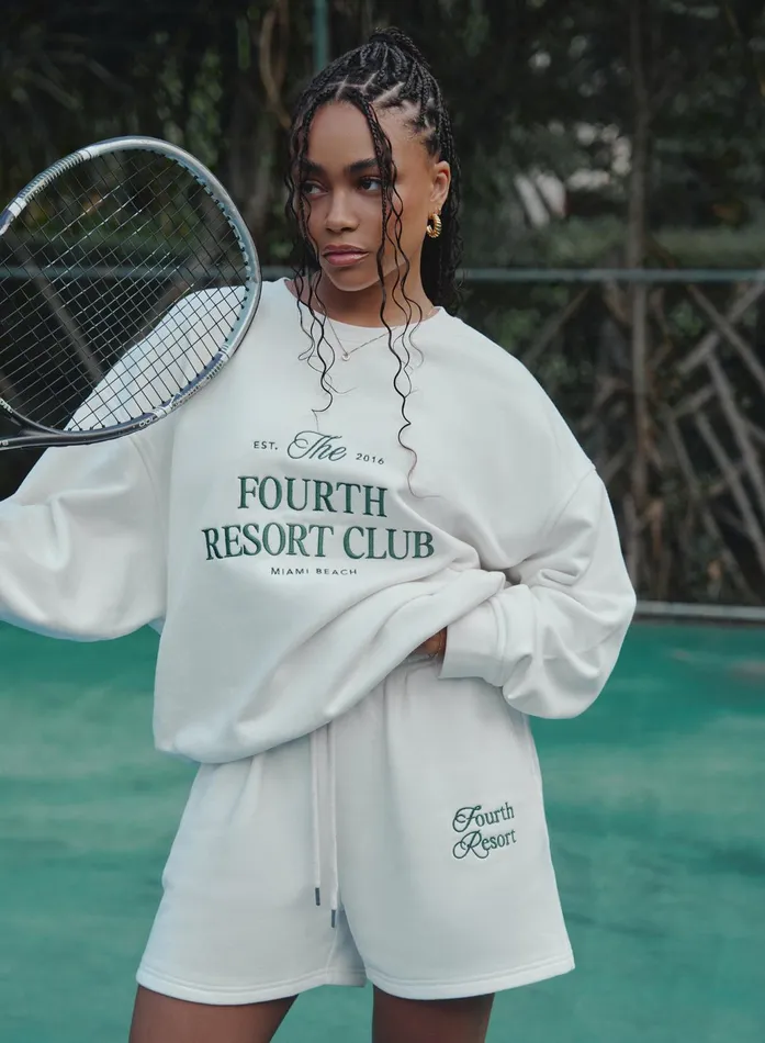 Women Cream Fourth Resort Slogan Embroidered Short Mirissa 4th and Reckless Athleisure Women Cream Fourth Resort Slogan Embroidered Short Mirissa 4th and Reckless Athleisure