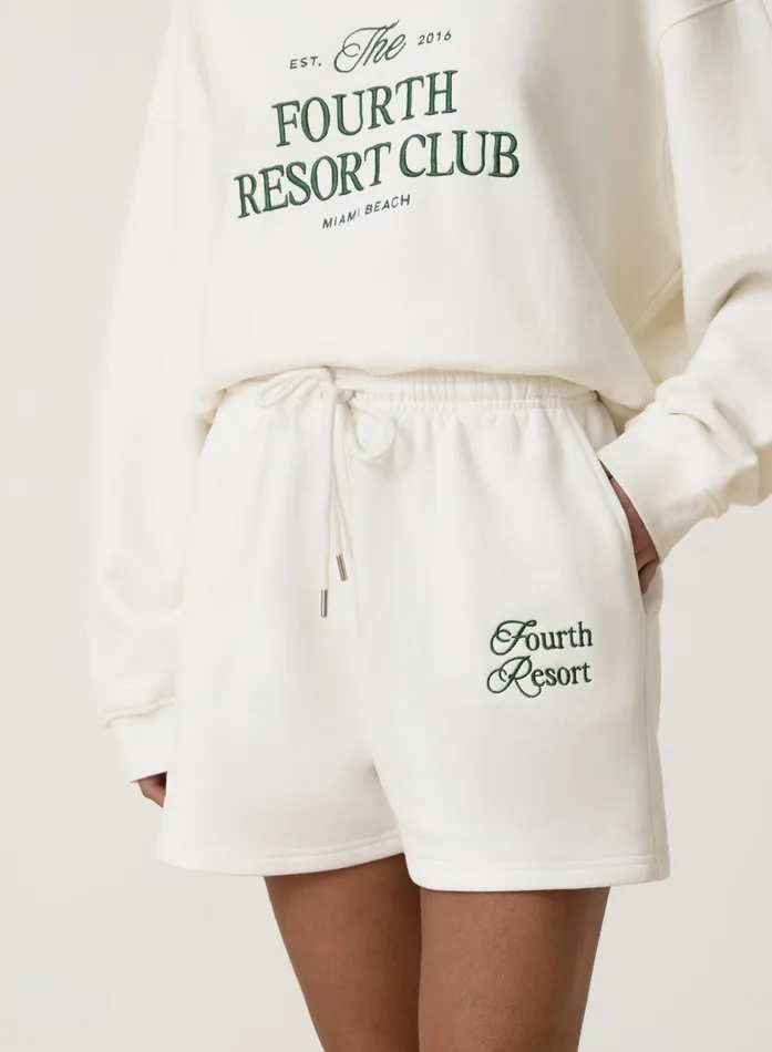 Women Cream Fourth Resort Slogan Embroidered Short Mirissa 4th and Reckless Athleisure