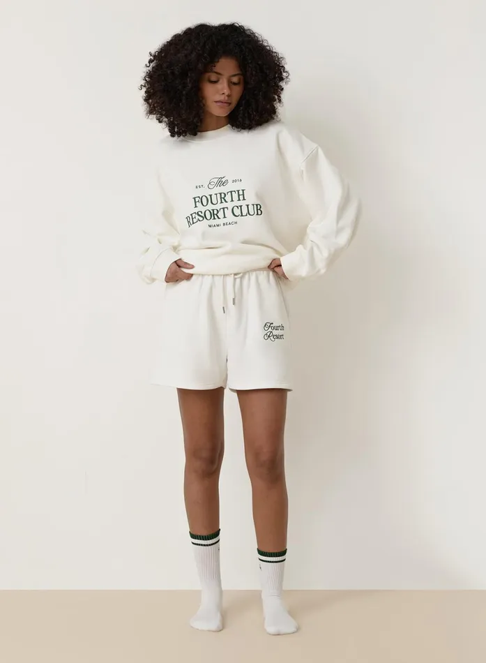 Women Cream Fourth Resort Slogan Embroidered Short Mirissa 4th and Reckless Athleisure