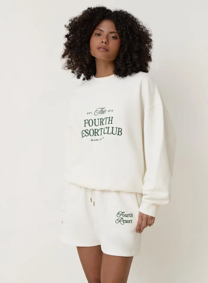Women Cream Fourth Resort Slogan Embroidered Short Mirissa 4th and Reckless Athleisure
