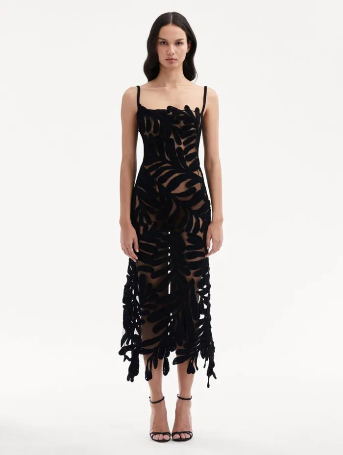 Women Crocheted Fern Midi Dress Black Oscar De La Renta Dresses Women Crocheted Fern Midi Dress Black Oscar De La Renta Dresses