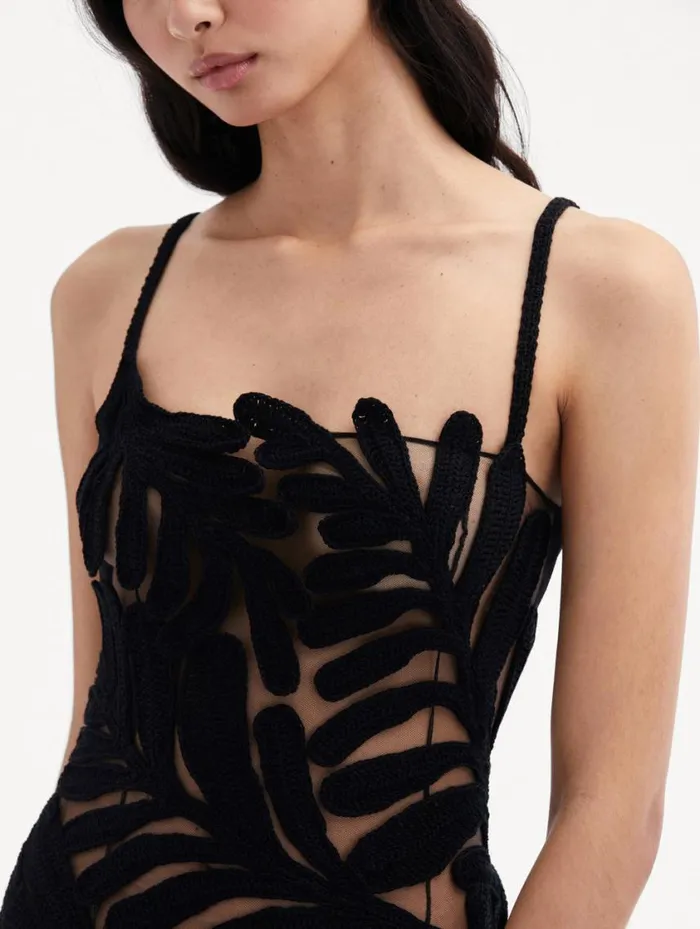 Women Crocheted Fern Midi Dress Black Oscar De La Renta Dresses Women Crocheted Fern Midi Dress Black Oscar De La Renta Dresses