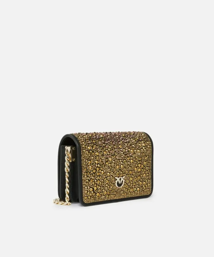 Women Crossbody Bags Pinko PINKO Galleria Fullrhinestone Mini Love Bag Click Blacklight Gold