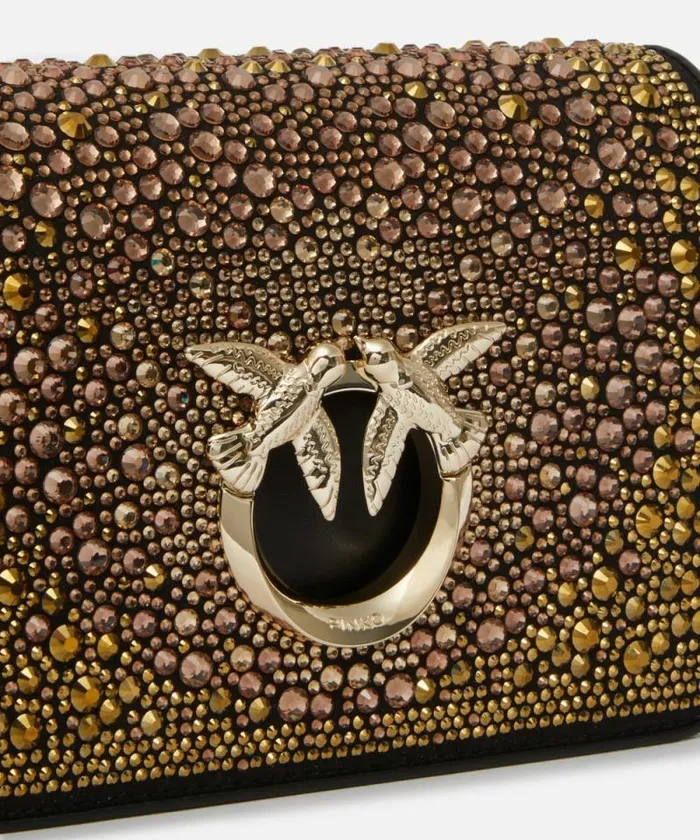 Women Crossbody Bags Pinko PINKO Galleria Fullrhinestone Mini Love Bag Click Blacklight Gold