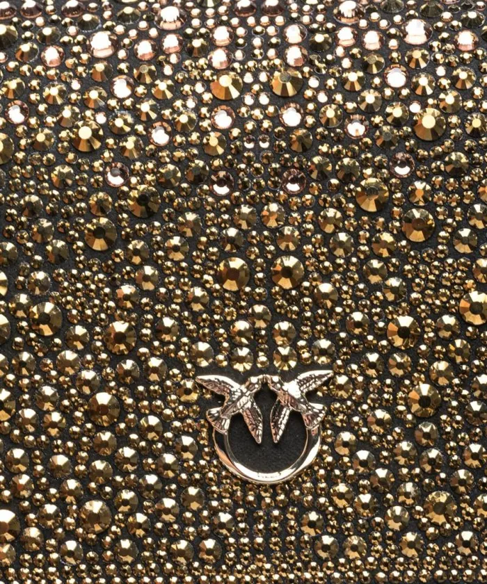 Women Crossbody Bags Pinko PINKO Galleria Fullrhinestone Mini Love Bag Click Blacklight Gold