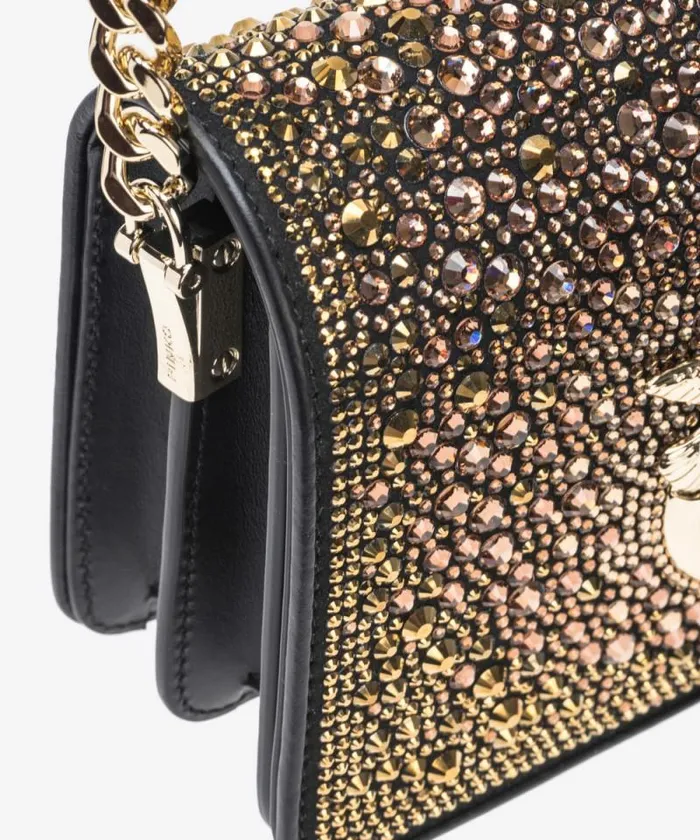 Women Crossbody Bags Pinko PINKO Galleria Fullrhinestone Mini Love Bag Click Blacklight Gold