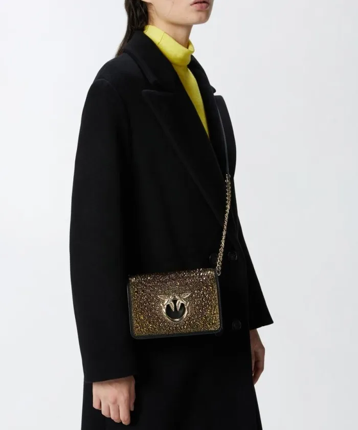 Women Crossbody Bags Pinko PINKO Galleria Fullrhinestone Mini Love Bag Click Blacklight Gold