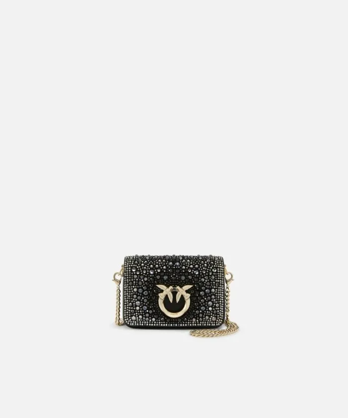 Women Crossbody Bags Pinko Rhinestonedetailed Micro Love Bag Clutch With Detachable Shoulder Strap Blacklight Gold Women Crossbody Bags Pinko Rhinestonedetailed Micro Love Bag Clutch With Detachable Shoulder Strap Blacklight Gold