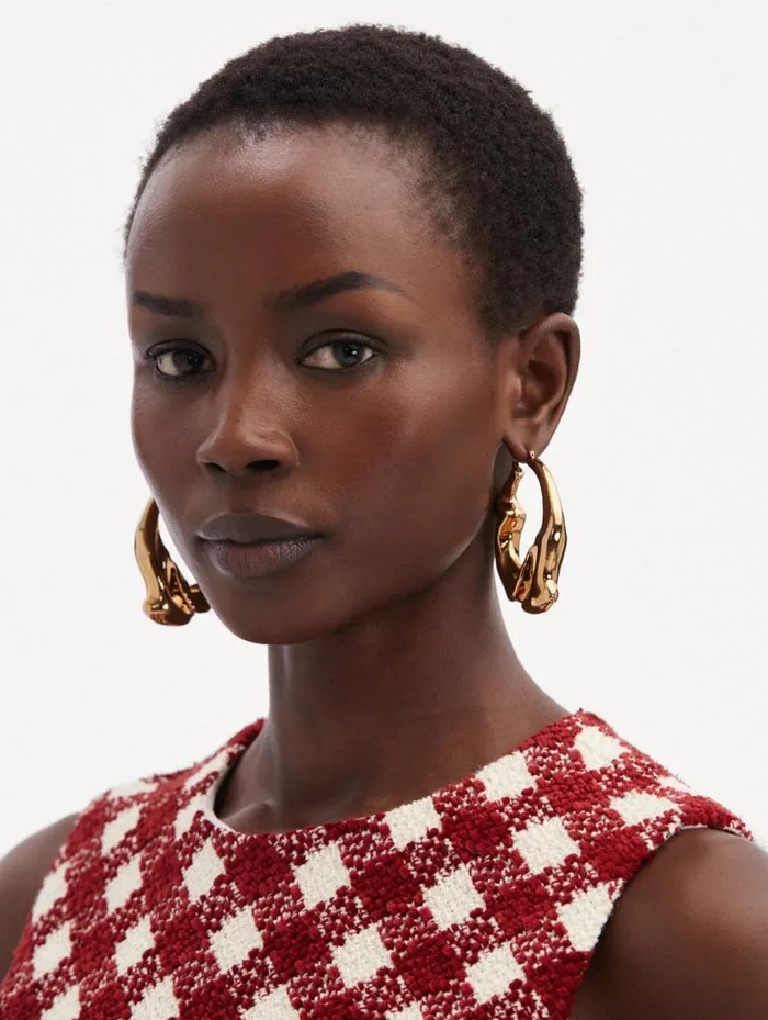 Women Crushed Hoop Earrings Gold Oscar De La Renta Earrings Women Crushed Hoop Earrings Gold Oscar De La Renta Earrings