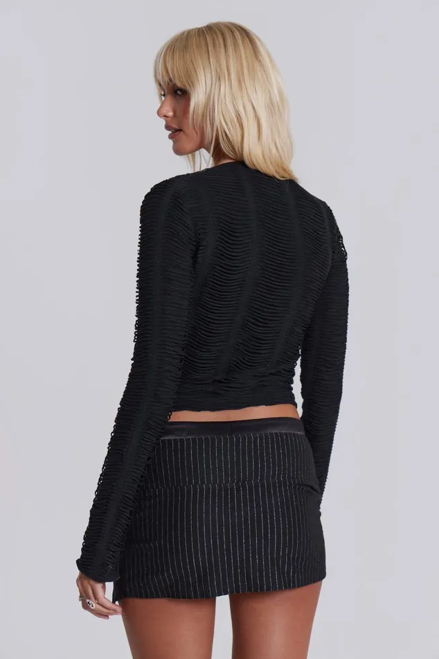 Women Cut Out Front Laddered Top With Jersey Bra Jaded London Knitwear