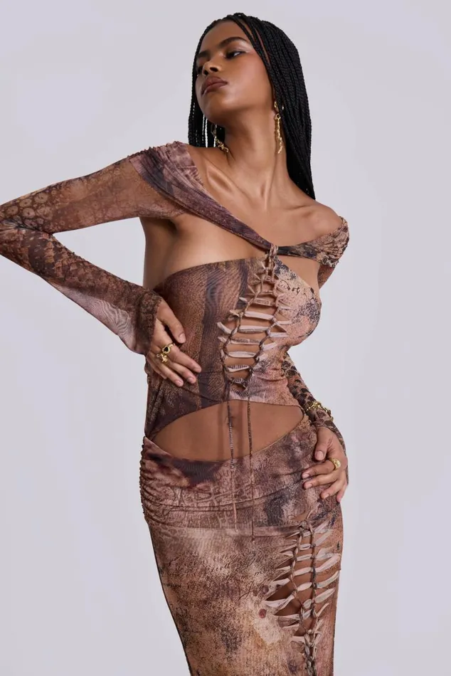 Women Dahna Macrame Mesh Maxi Dress Jaded London Maxi Dresses