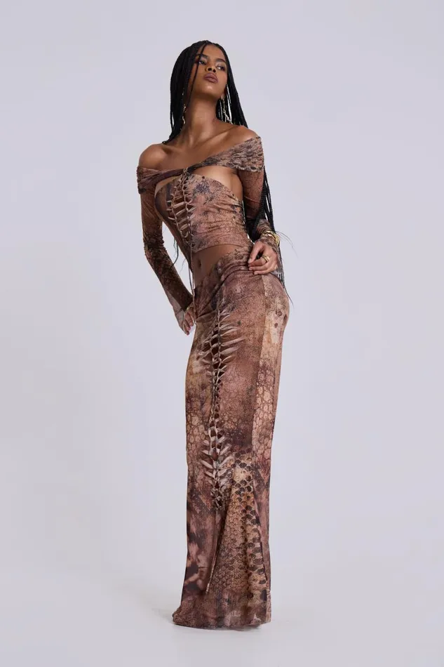 Women Dahna Macrame Mesh Maxi Dress Jaded London Maxi Dresses