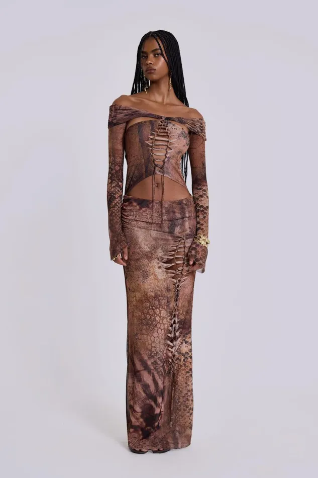 Women Dahna Macrame Mesh Maxi Dress Jaded London Maxi Dresses