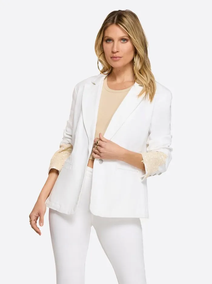 Women Denim Jessica Simpson Fitted Blazer In White